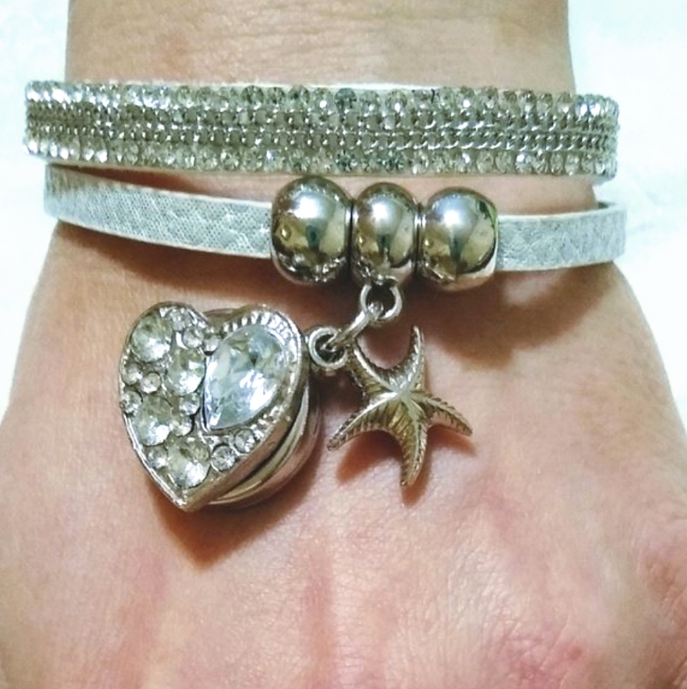 White Leatherette Bling Chunk-Snap Bracelet